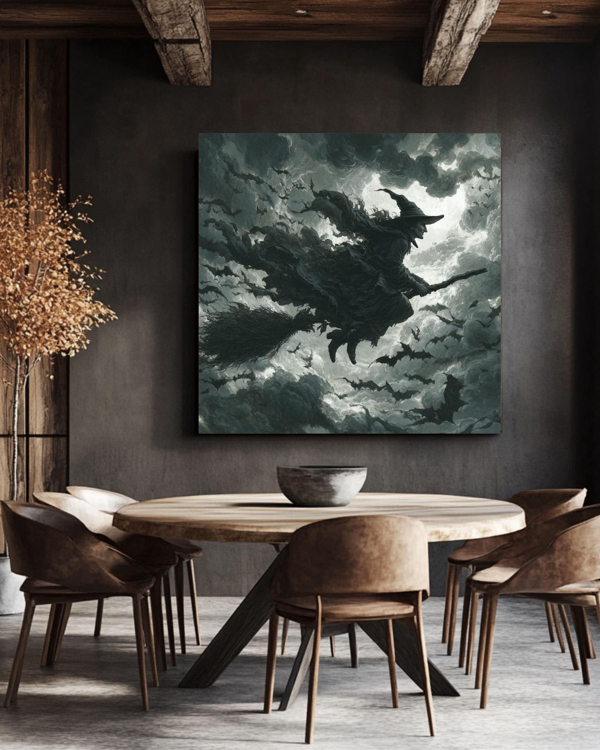 Witch Flying Canvas Print | Dark Fantasy Gothic Halloween Art