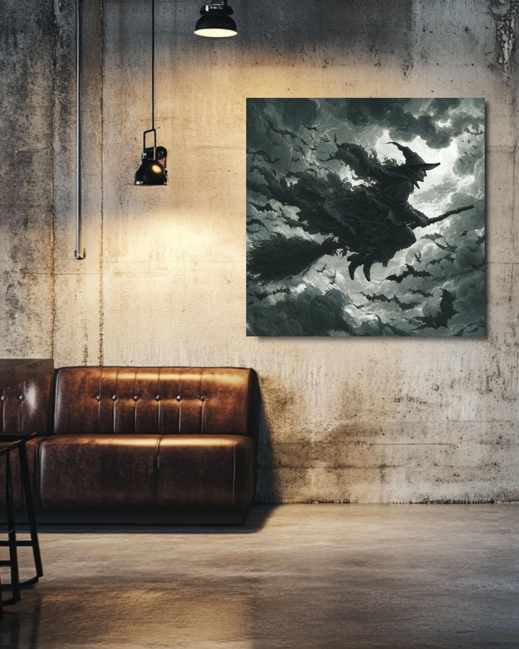 Witch Flying Canvas Print | Dark Fantasy Gothic Halloween Art