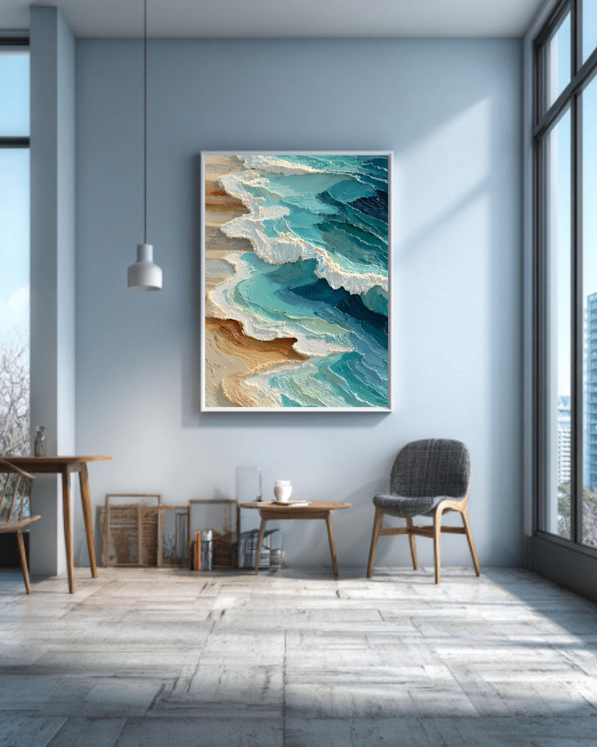 Textured Coastal Waves Canvas Print | 3D Impasto Ocean Art