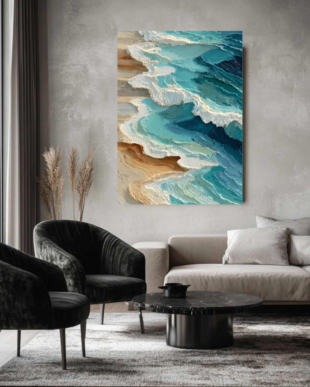 Textured Coastal Waves Canvas Print | 3D Impasto Ocean Art