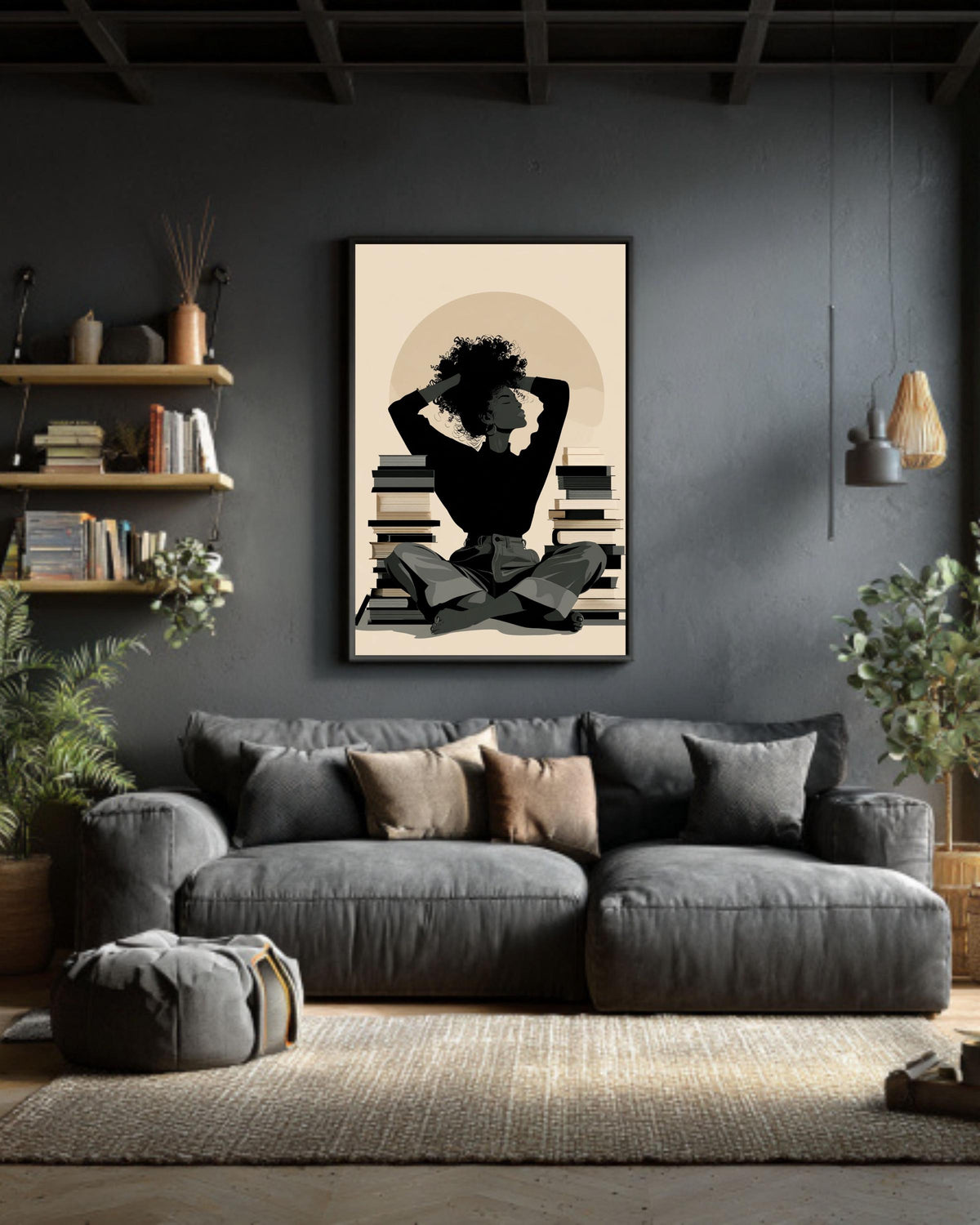 Black Woman Reading Canvas Print | Minimalist Silhouette Art