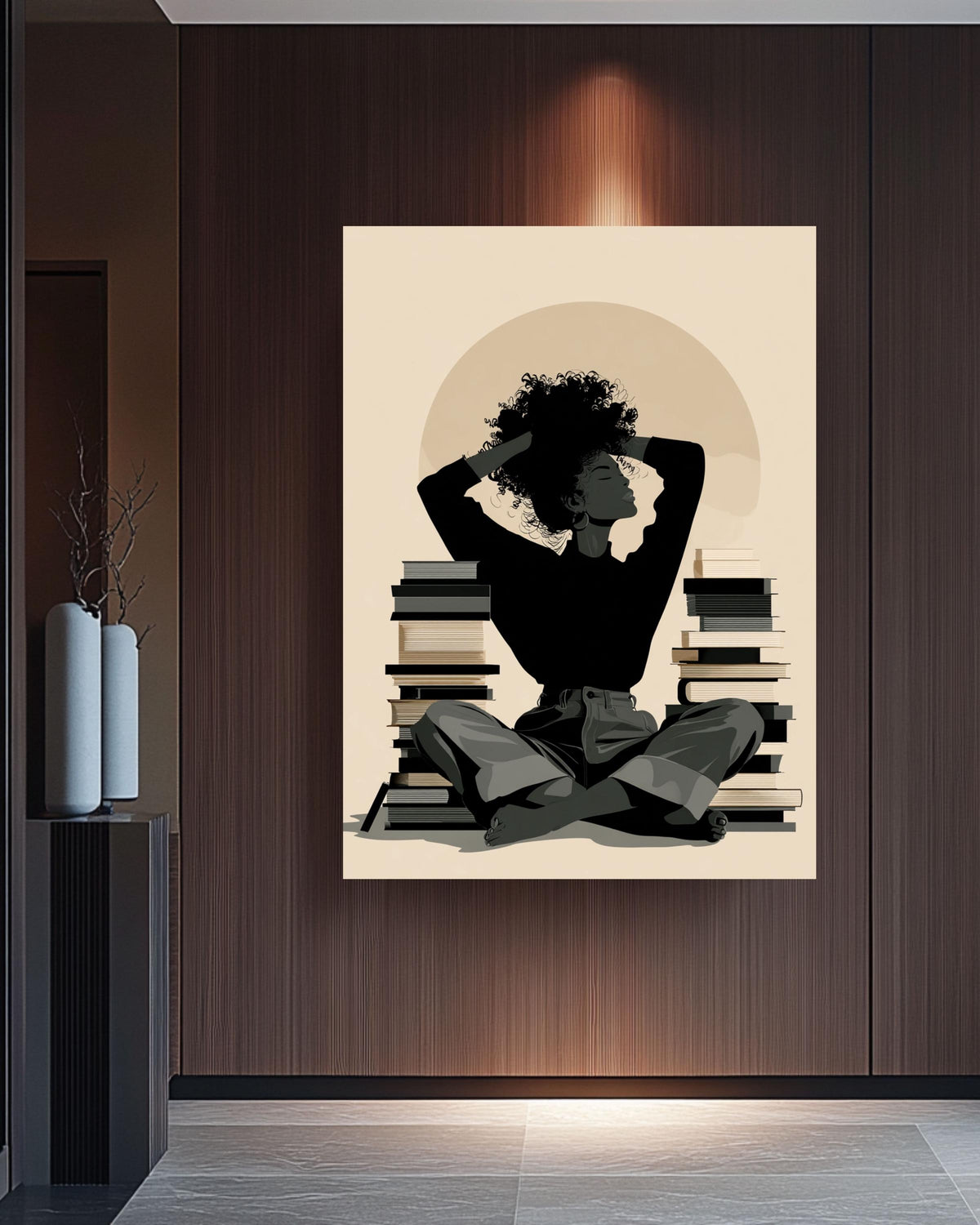 Black Woman Reading Canvas Print | Minimalist Silhouette Art