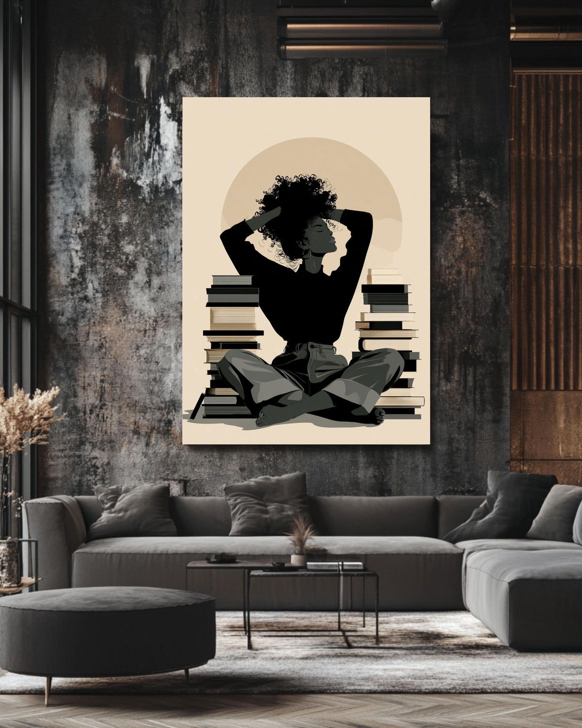 Black Woman Reading Canvas Print | Minimalist Silhouette Art