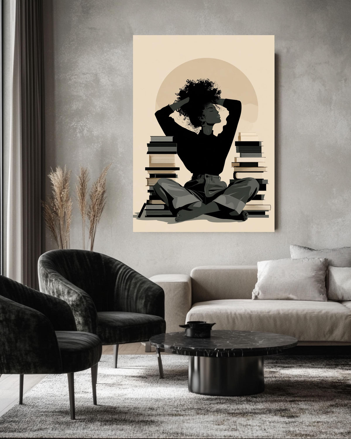 Black Woman Reading Canvas Print | Minimalist Silhouette Art