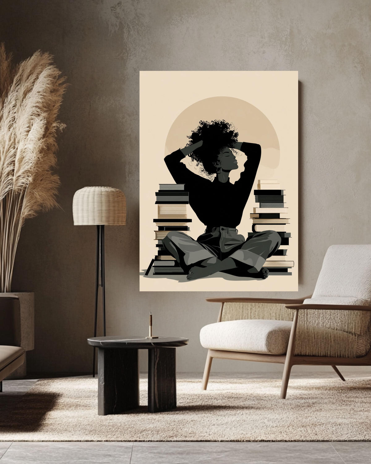 Black Woman Reading Canvas Print | Minimalist Silhouette Art