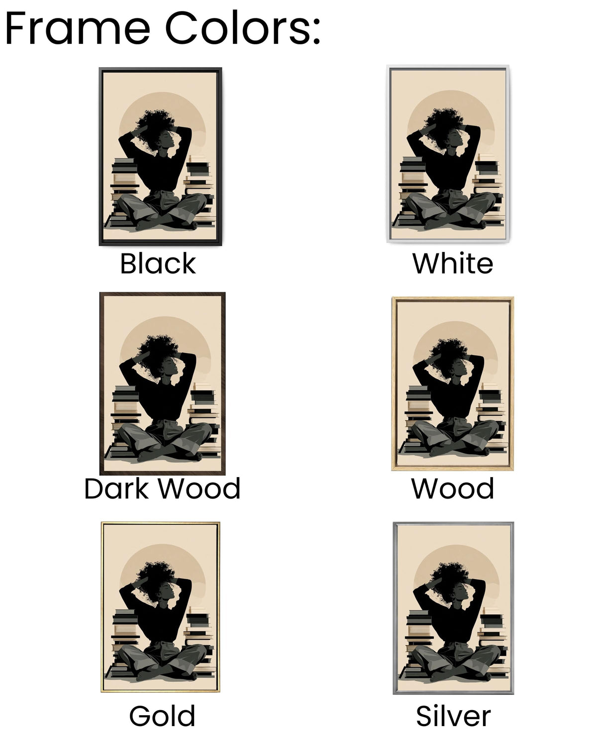 Black Woman Reading Canvas Print | Minimalist Silhouette Art
