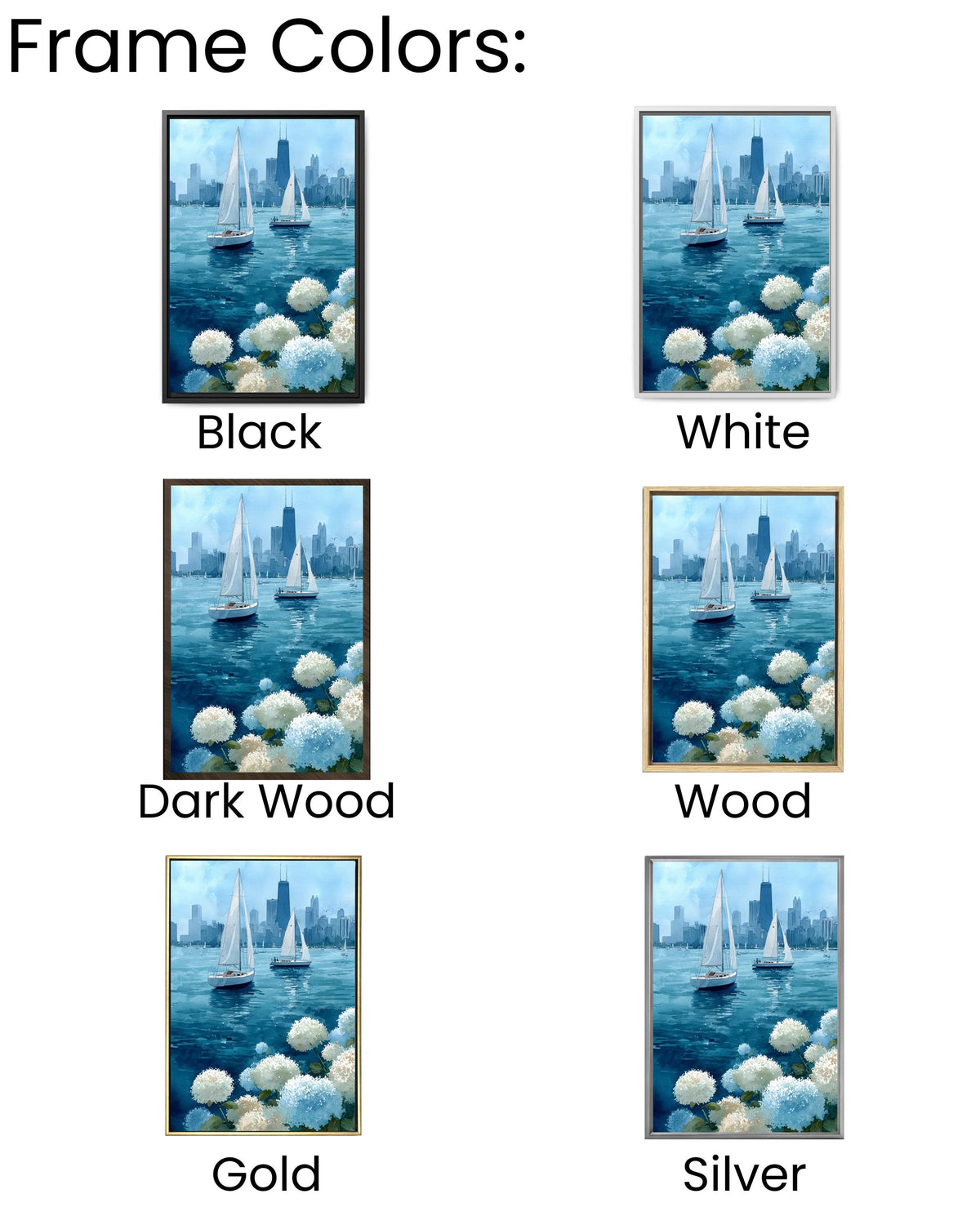 Chicago Sailboats Watercolor Canvas Print | Lake Michigan Cityscape Art | Blue Hydrangea Nautical Wall Decor