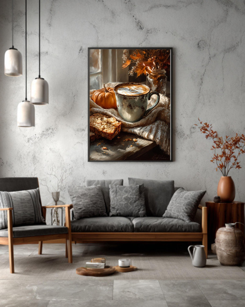 Pumpkin Spice Latte Canvas Print: Autumn Coffee Still Life Art