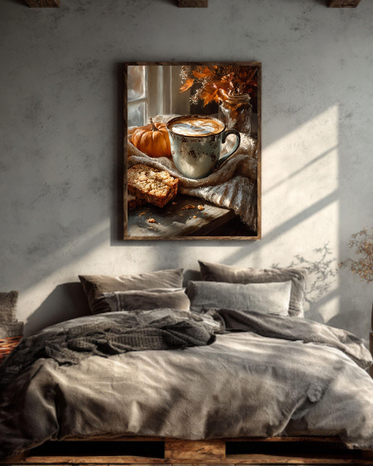 Pumpkin Spice Latte Canvas Print: Autumn Coffee Still Life Art