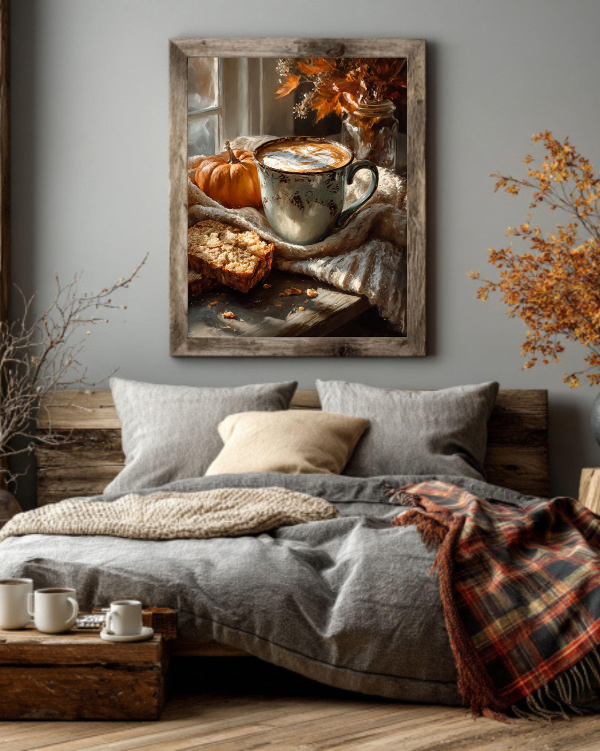 Pumpkin Spice Latte Canvas Print: Autumn Coffee Still Life Art