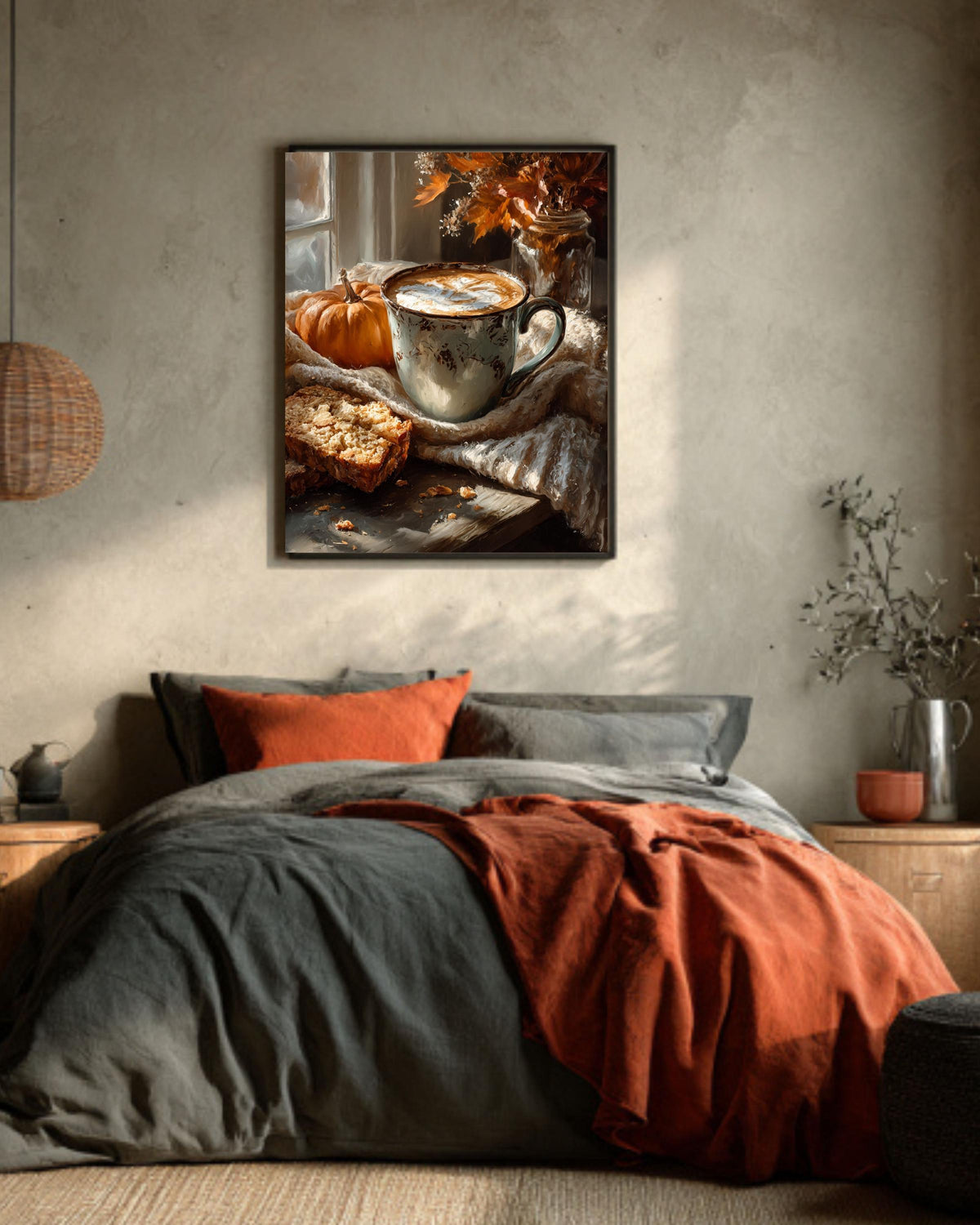 Pumpkin Spice Latte Canvas Print: Autumn Coffee Still Life Art