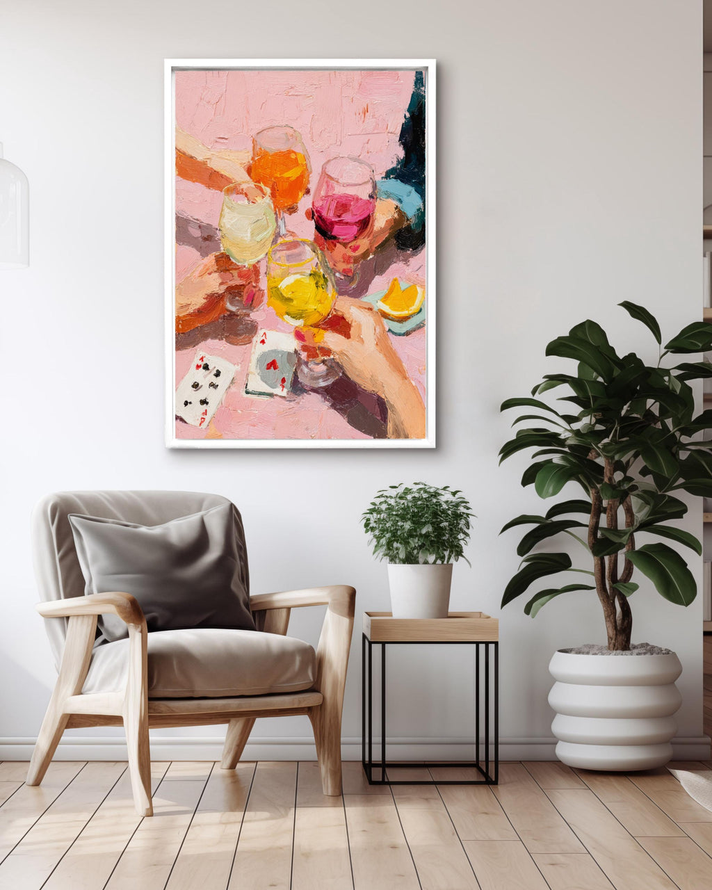 Impasto Wine Toast Canvas Print: Pink Girls Night Out Decor