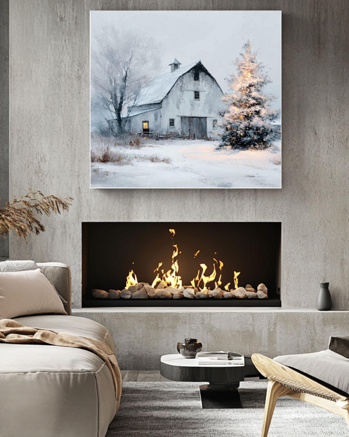 Snowy Barn Christmas Canvas Print, Farmhouse Wall Art