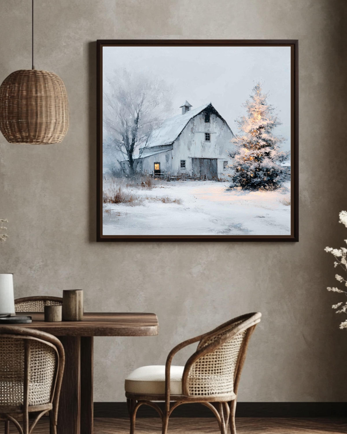 Snowy Barn Christmas Canvas Print, Farmhouse Wall Art