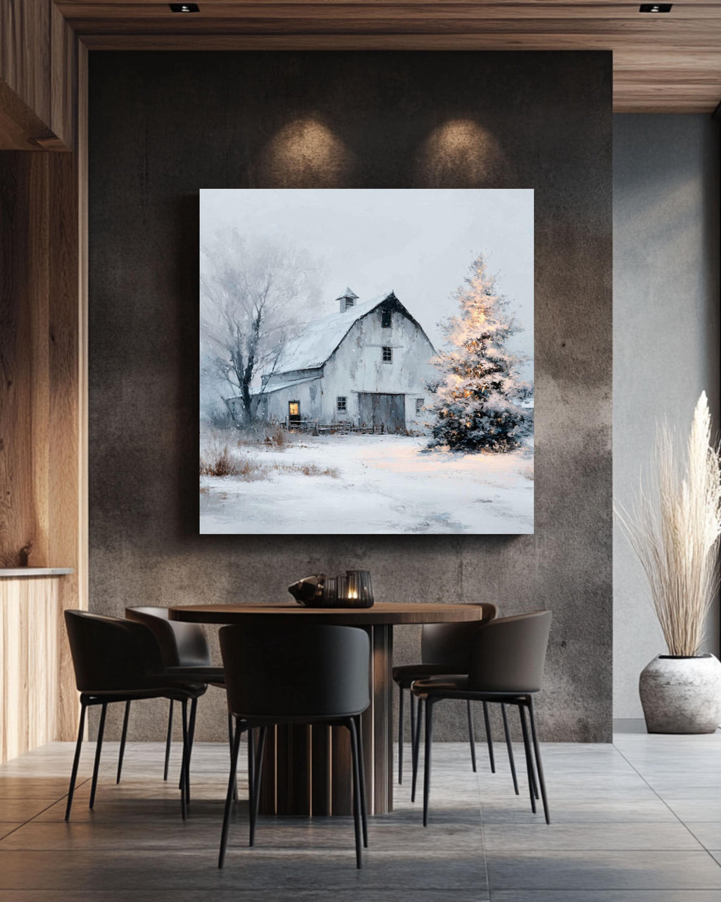 Snowy Barn Christmas Canvas Print, Farmhouse Wall Art