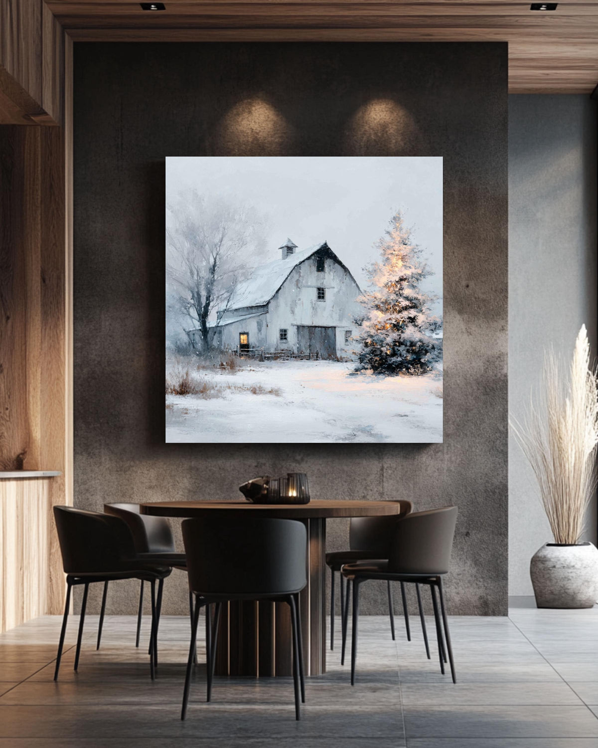 Snowy Barn Christmas Canvas Print, Farmhouse Wall Art