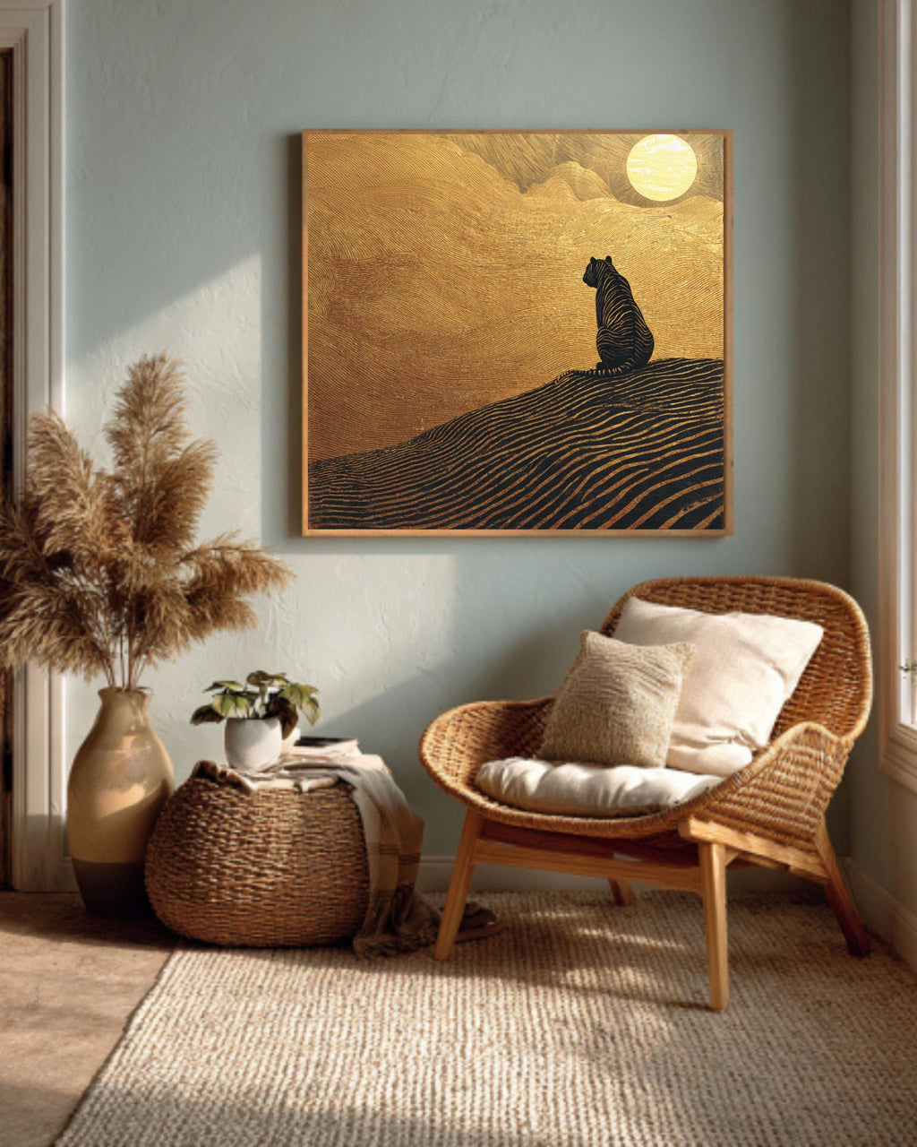 Gold and Black Zebra Canvas Art, Minimalist Safari Wall Decor