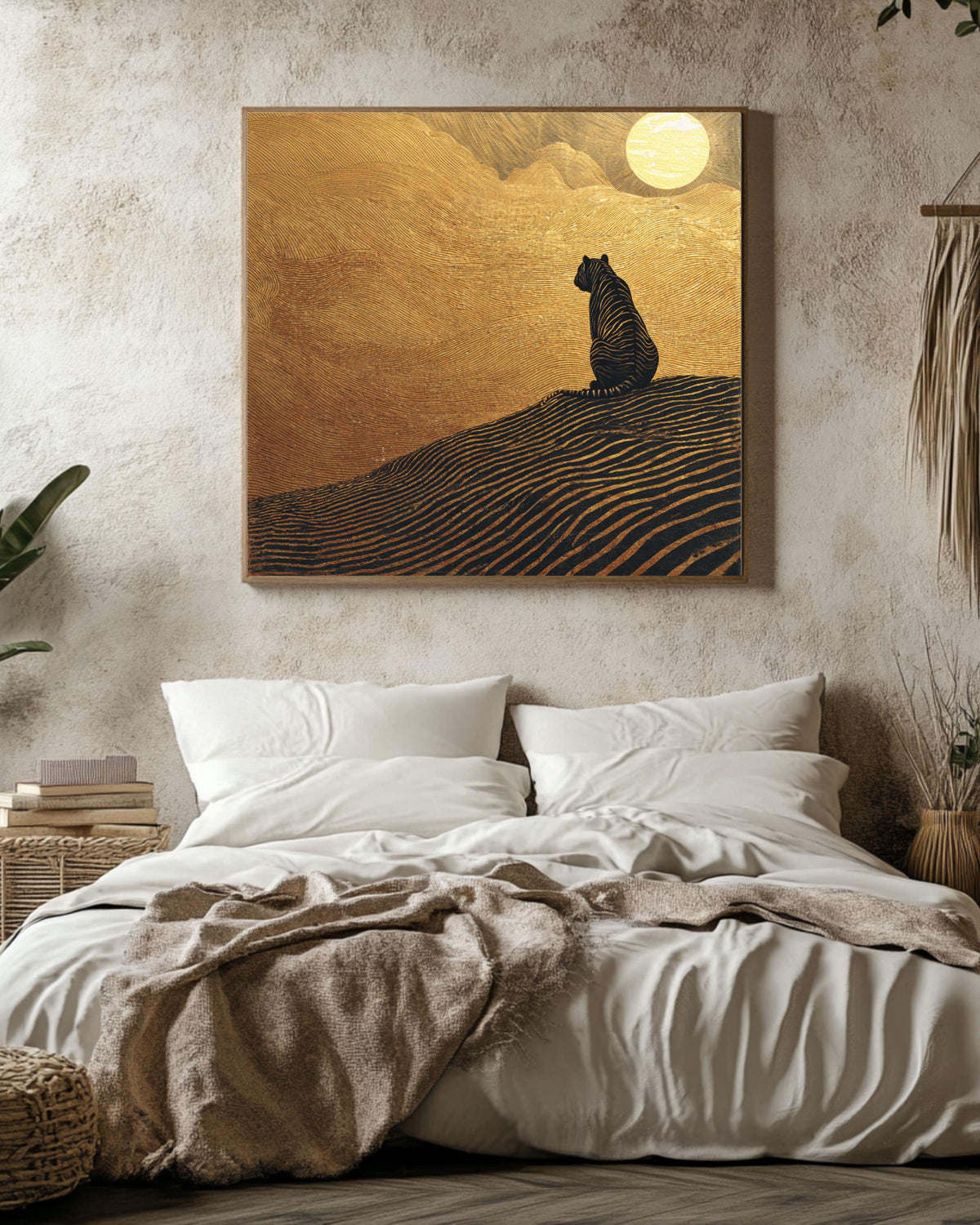 Gold and Black Zebra Canvas Art, Minimalist Safari Wall Decor