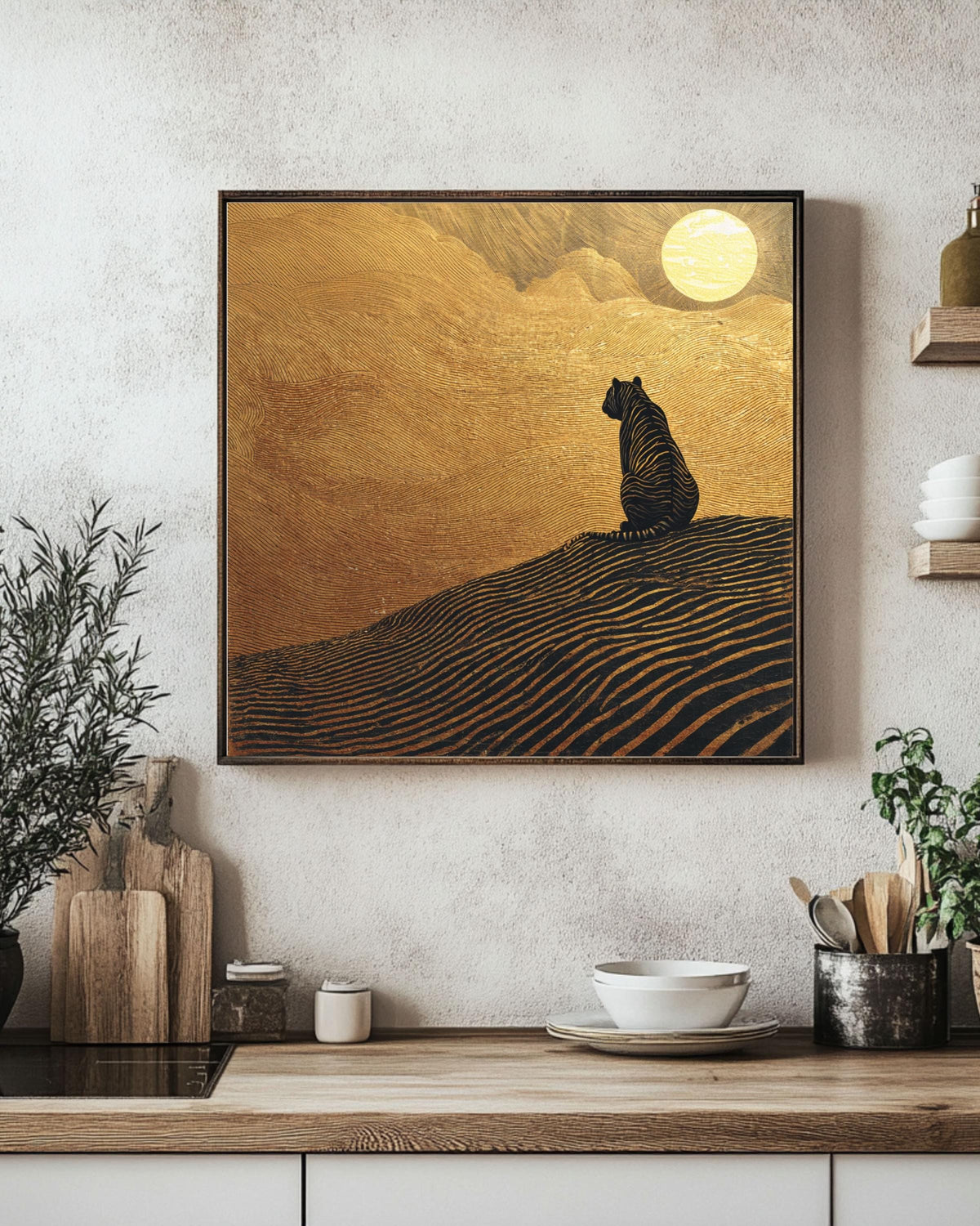 Gold and Black Zebra Canvas Art, Minimalist Safari Wall Decor