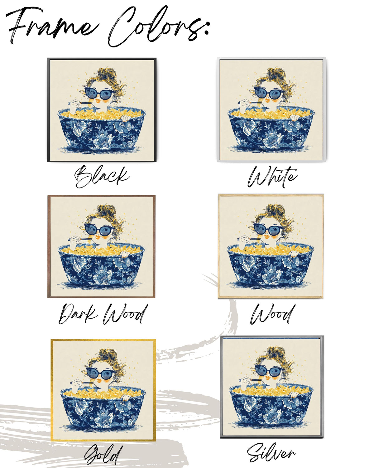 Whimsical Ramen Canvas Art Print, Girl in Chinoiserie Bowl