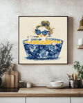 Whimsical Ramen Canvas Art Print, Girl in Chinoiserie Bowl
