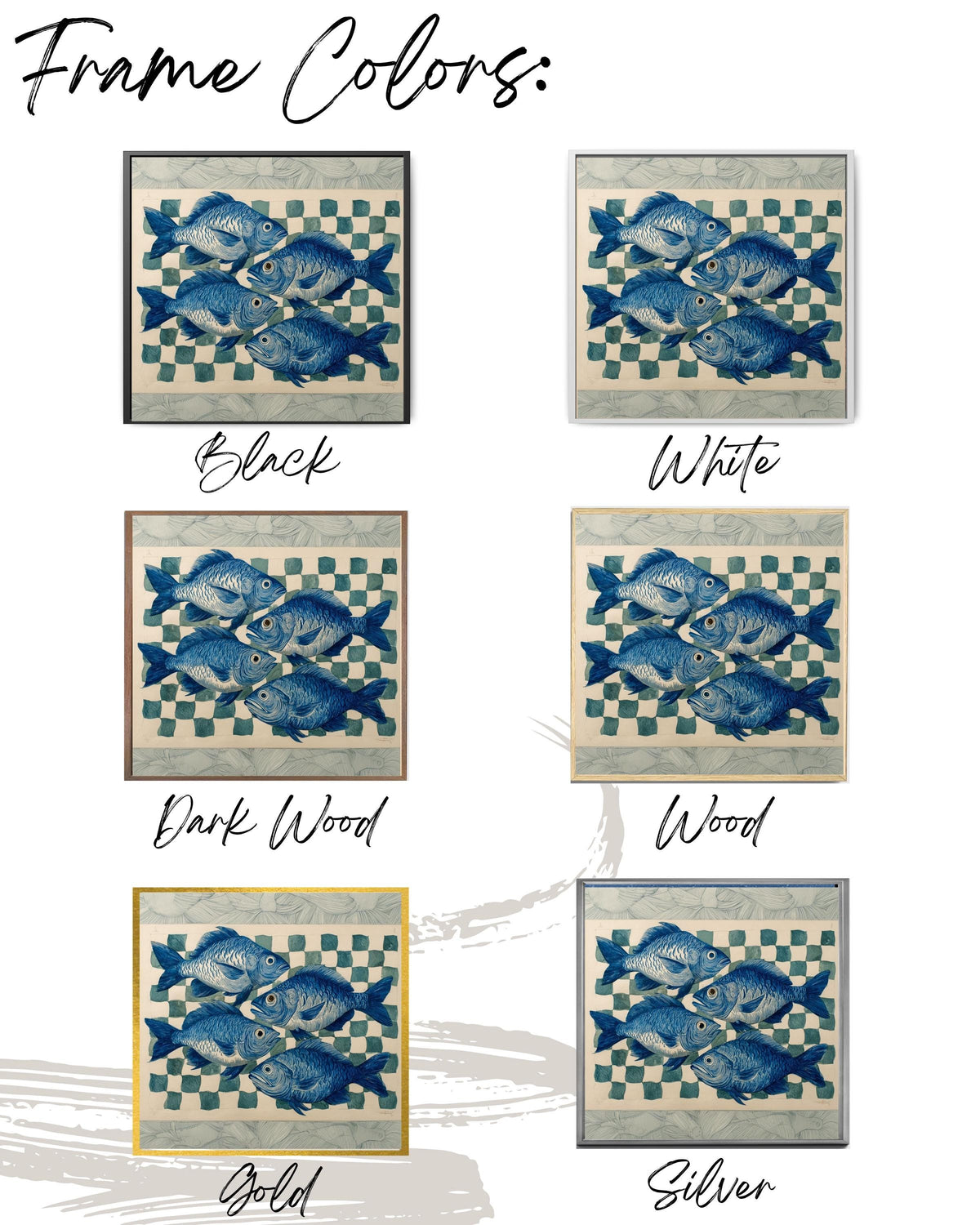 Blue Fish Print Art, Coastal Nautical Canvas Wall Decor