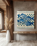 Blue Fish Print Art, Coastal Nautical Canvas Wall Decor