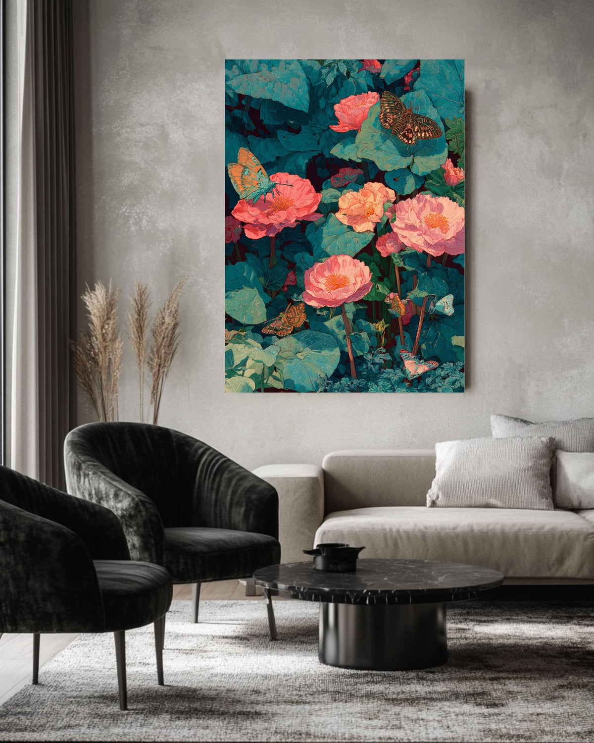 Butterfly Canvas Print, Exotic Botanical Wall Art, Maximalist Tropical Decor