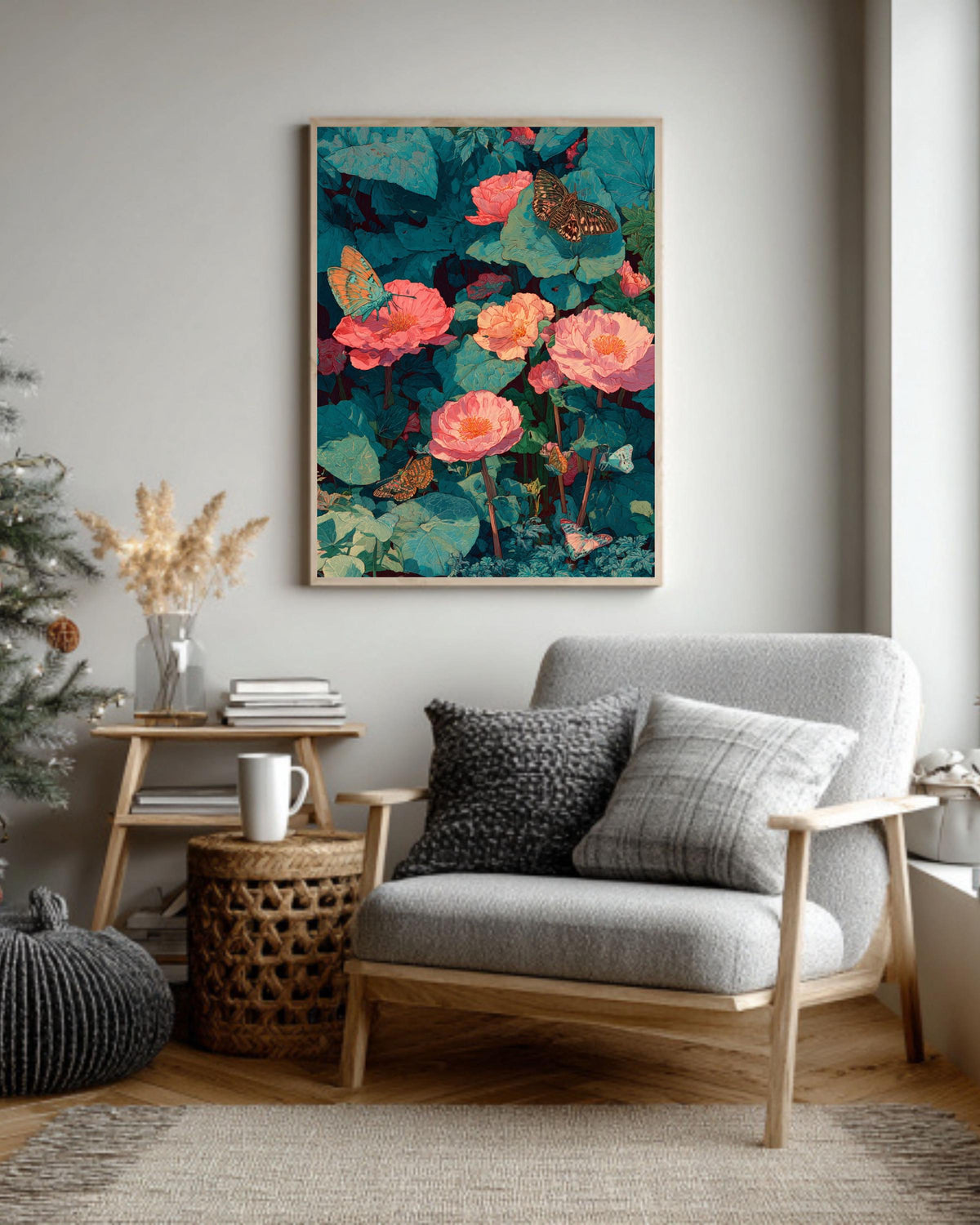 Butterfly Canvas Print, Exotic Botanical Wall Art, Maximalist Tropical Decor