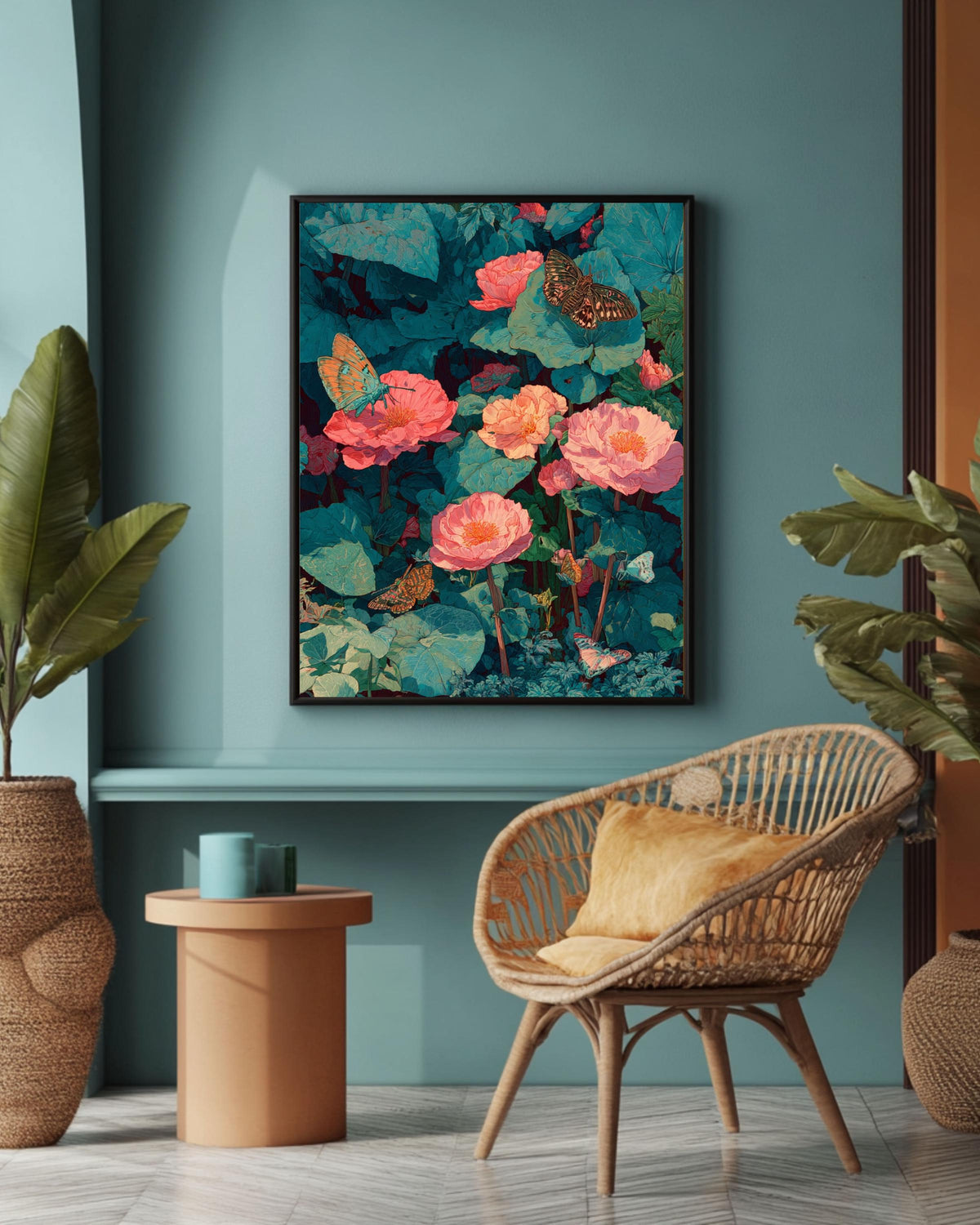 Butterfly Canvas Print, Exotic Botanical Wall Art, Maximalist Tropical Decor
