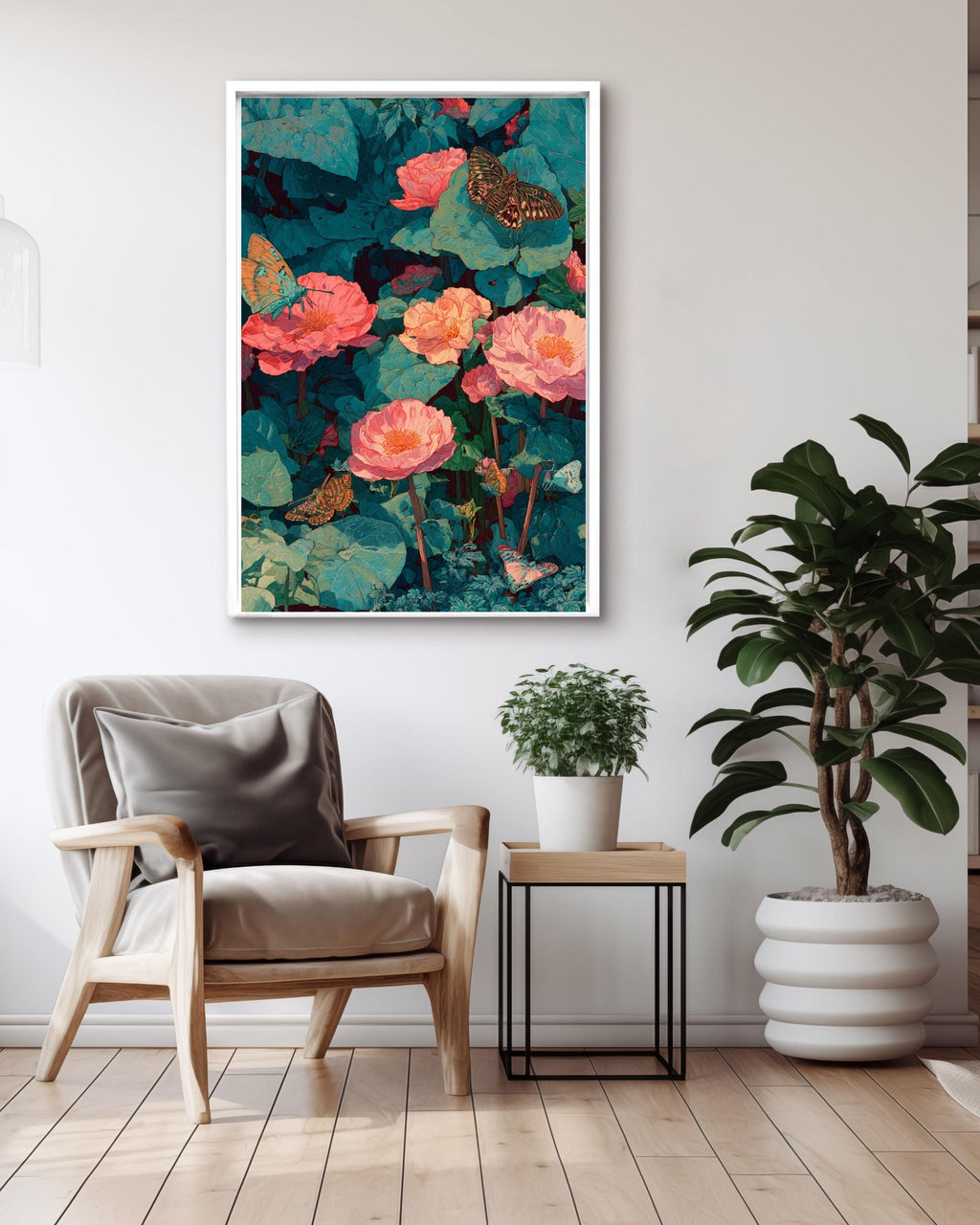 Butterfly Canvas Print, Exotic Botanical Wall Art, Maximalist Tropical Decor