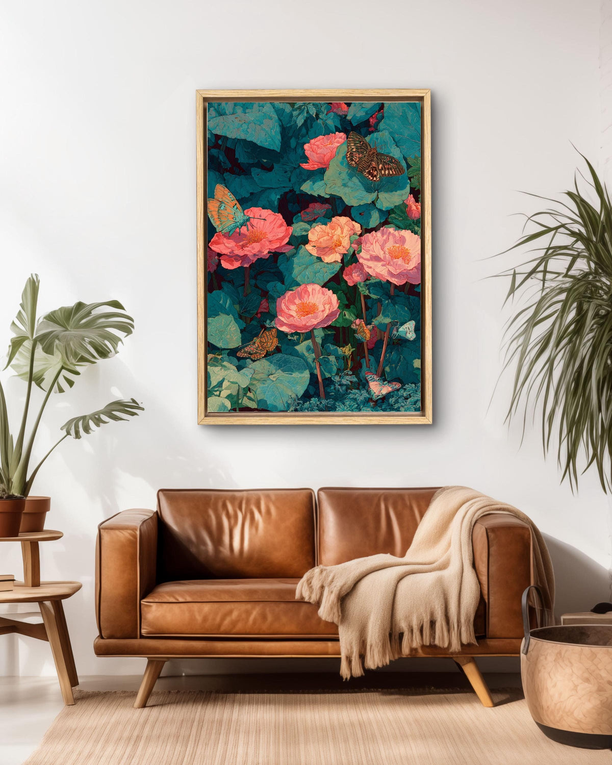 Butterfly Canvas Print, Exotic Botanical Wall Art, Maximalist Tropical Decor