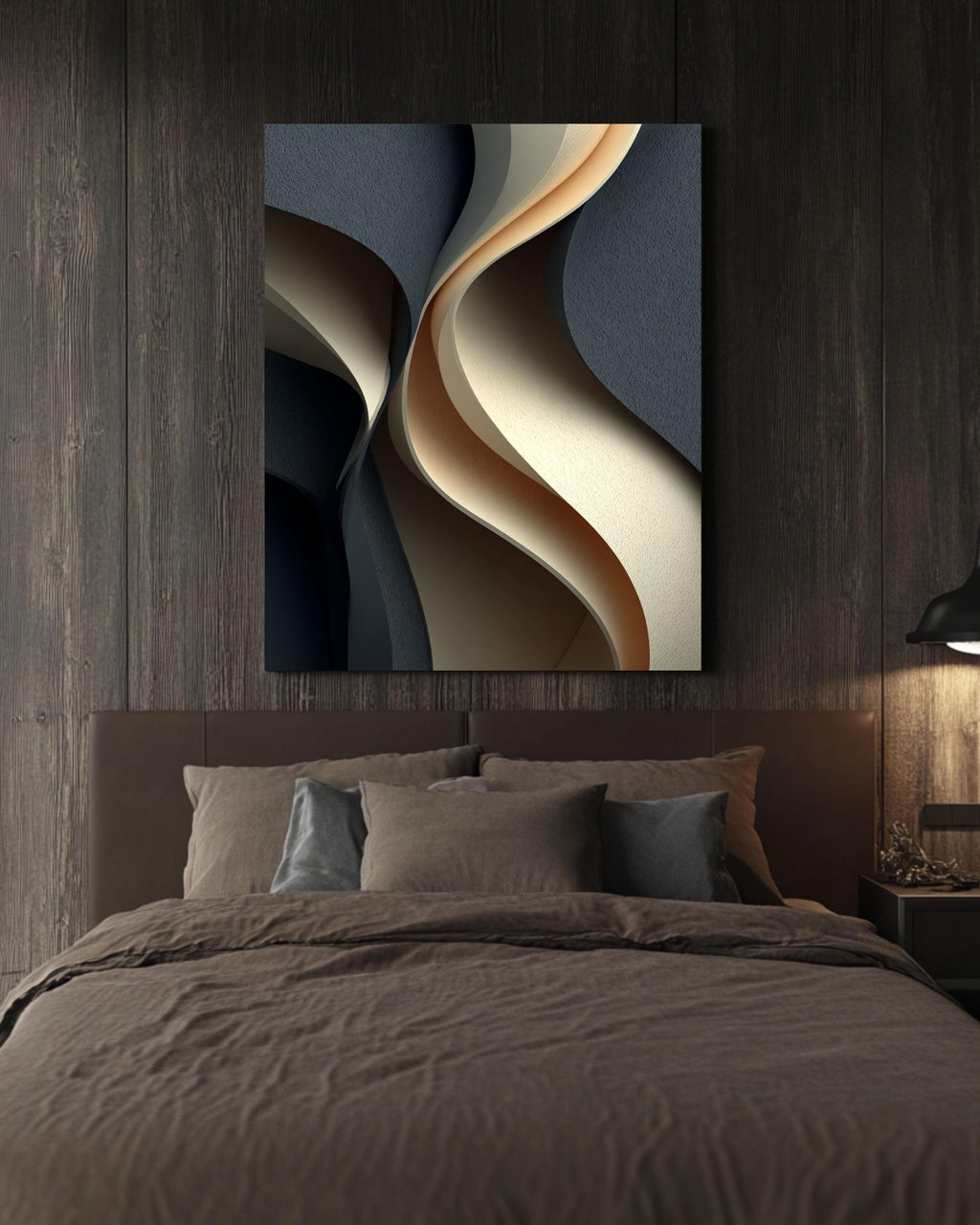 Abstract Wavy 3D Canvas Art, Gray Beige Curved Shapes Print