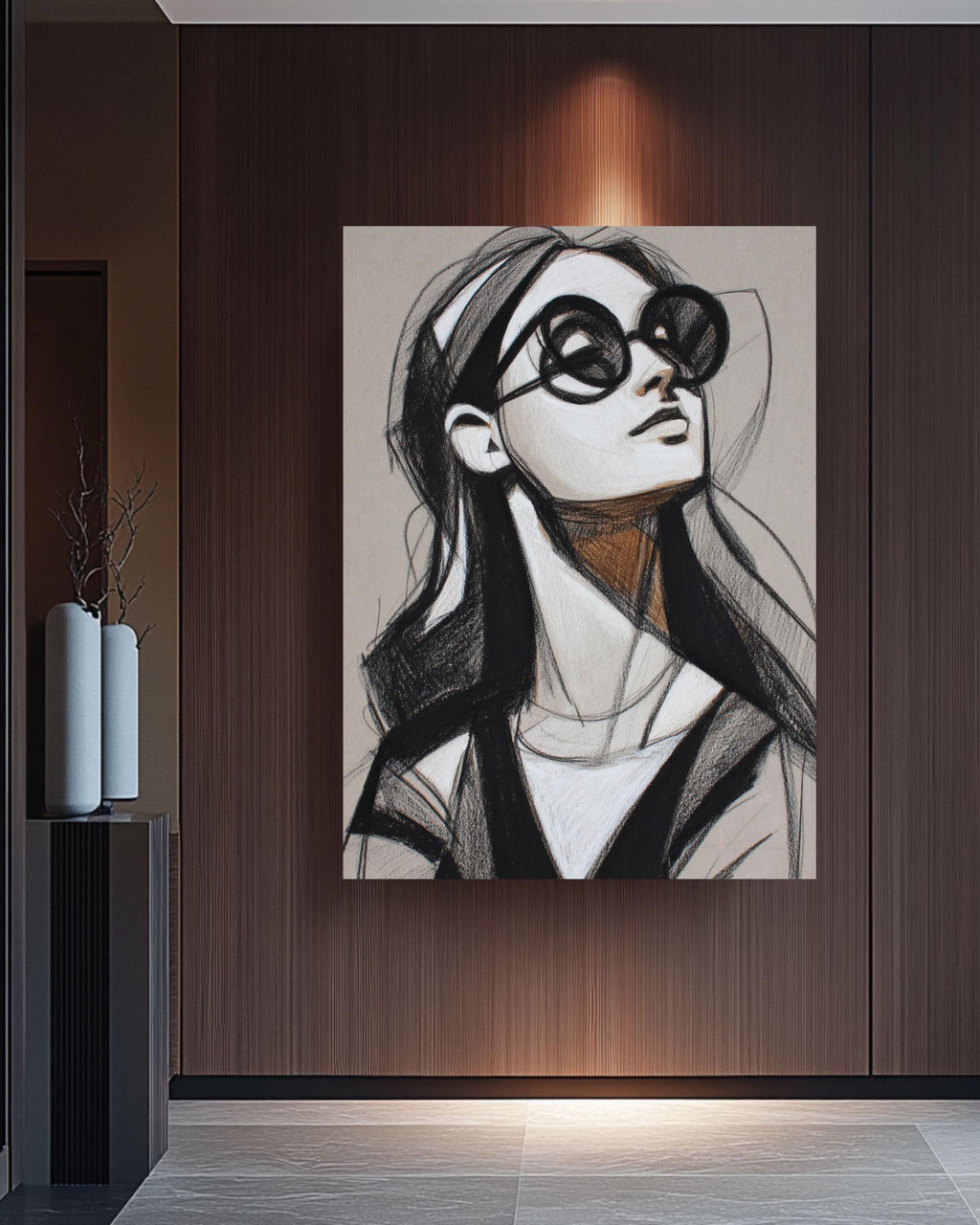 Figurative Woman Sketch Canvas Print, Charcoal Pencil Portrait Art