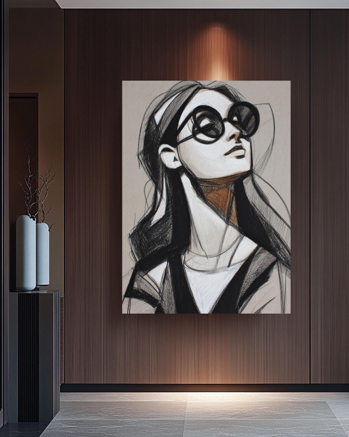 Figurative Woman Sketch Canvas Print, Charcoal Pencil Portrait Art