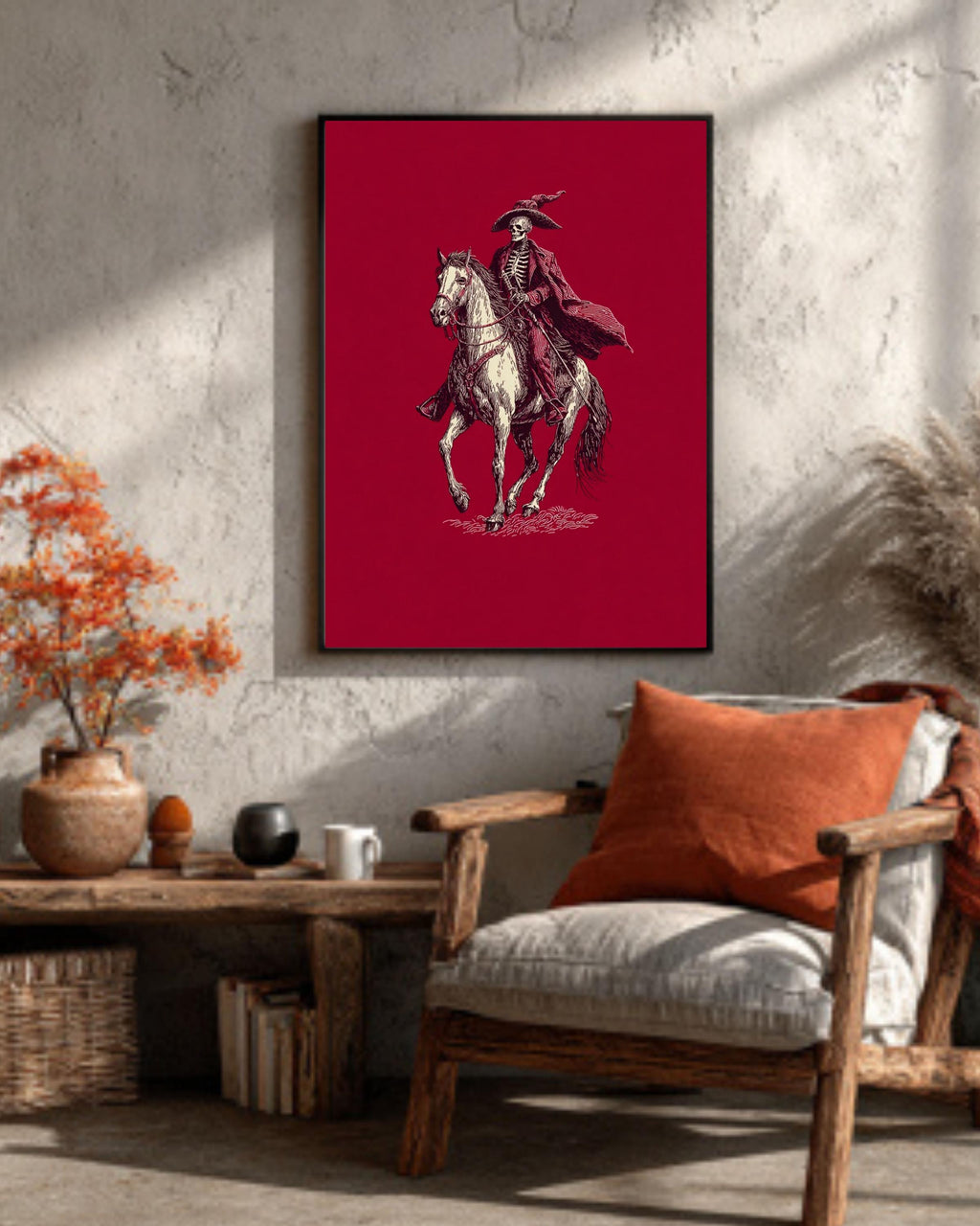 Vintage Skeleton Horseman Canvas, Goth Western Art Print