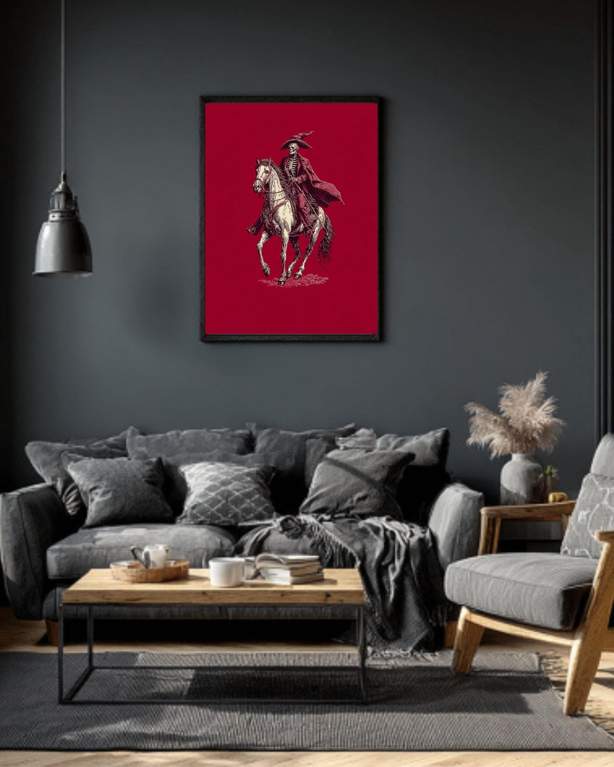 Vintage Skeleton Horseman Canvas, Goth Western Art Print