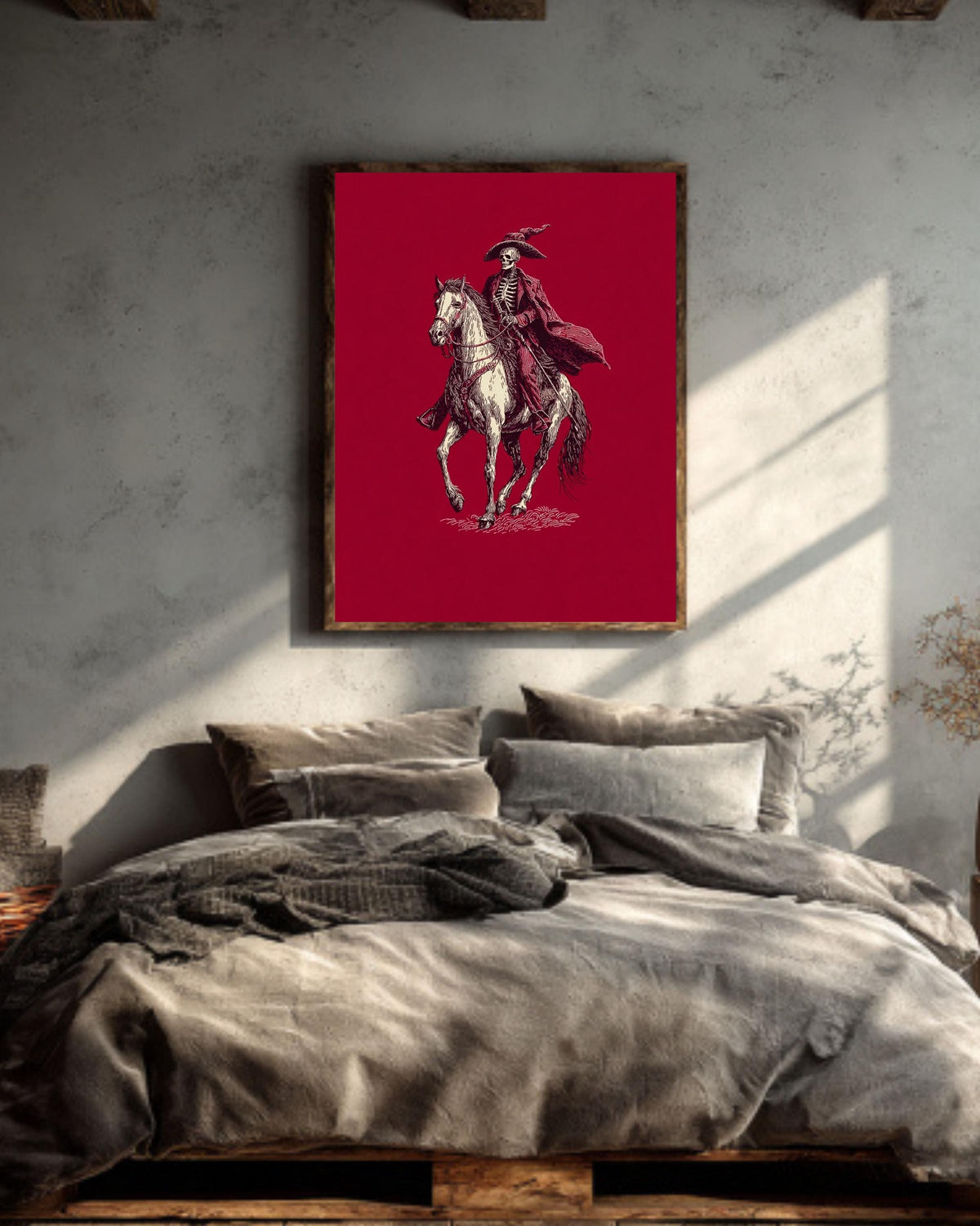 Vintage Skeleton Horseman Canvas, Goth Western Art Print