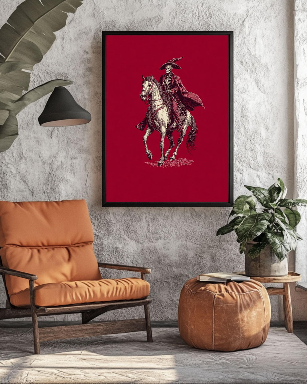 Vintage Skeleton Horseman Canvas, Goth Western Art Print