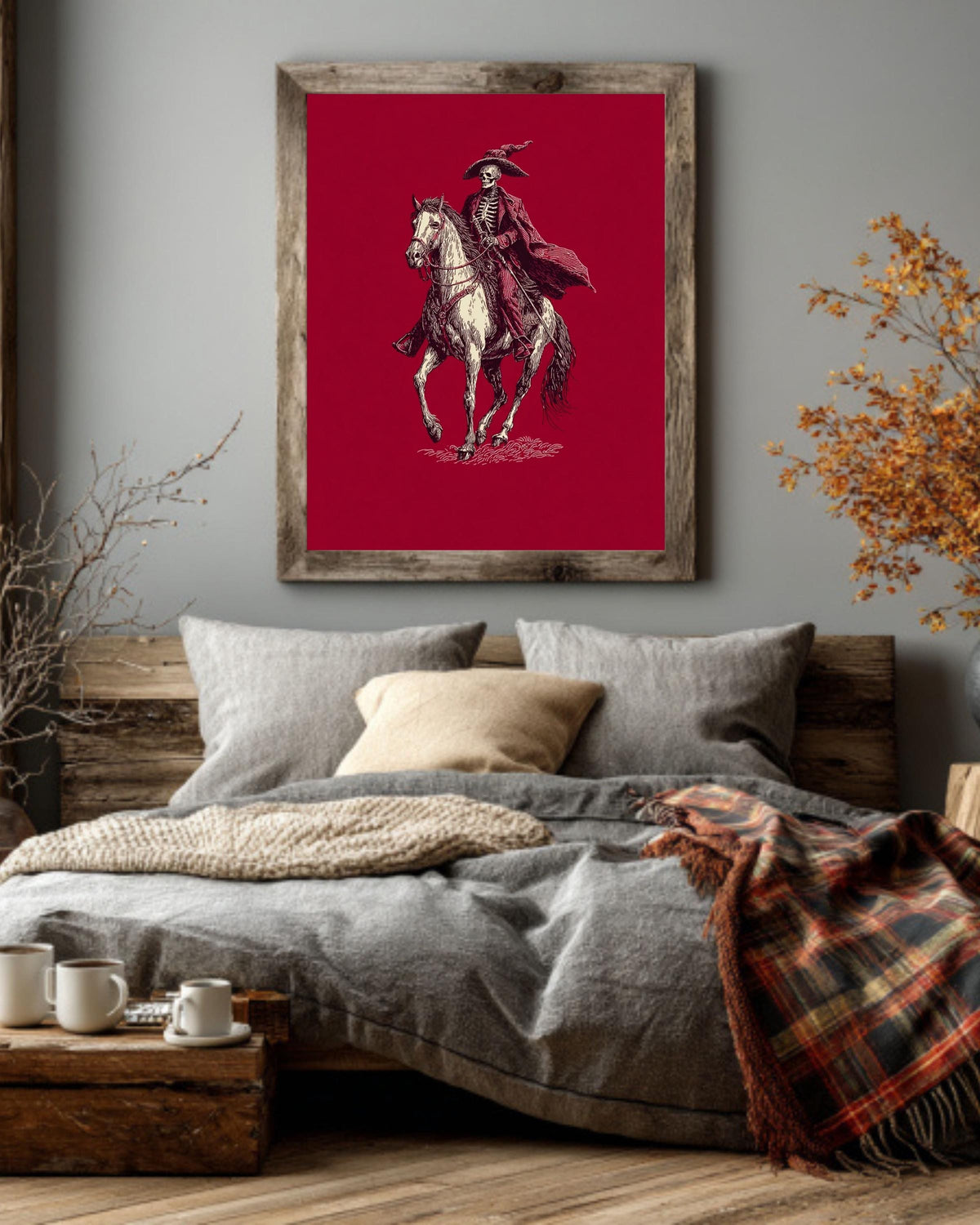 Vintage Skeleton Horseman Canvas, Goth Western Art Print