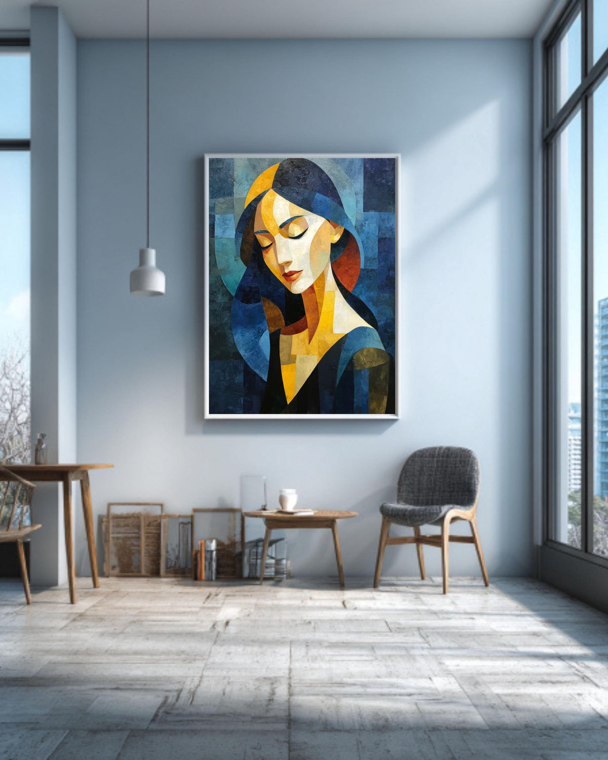 Abstract Cubism Woman Canvas Print, Geometric Figure Portrait