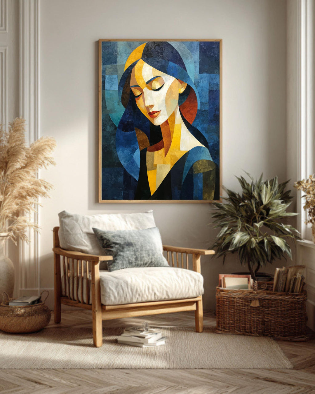 Abstract Cubism Woman Canvas Print, Geometric Figure Portrait