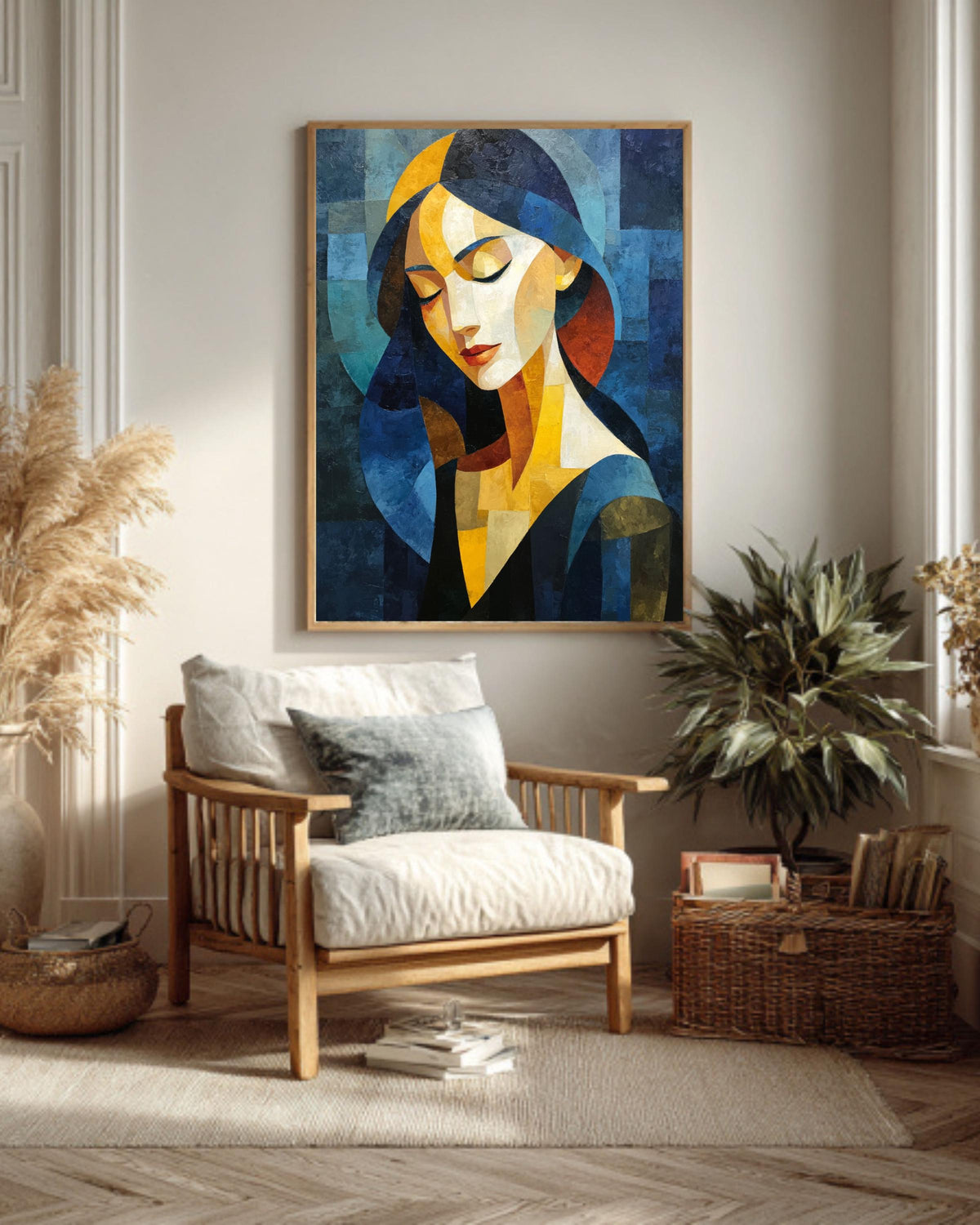 Abstract Cubism Woman Canvas Print, Geometric Figure Portrait