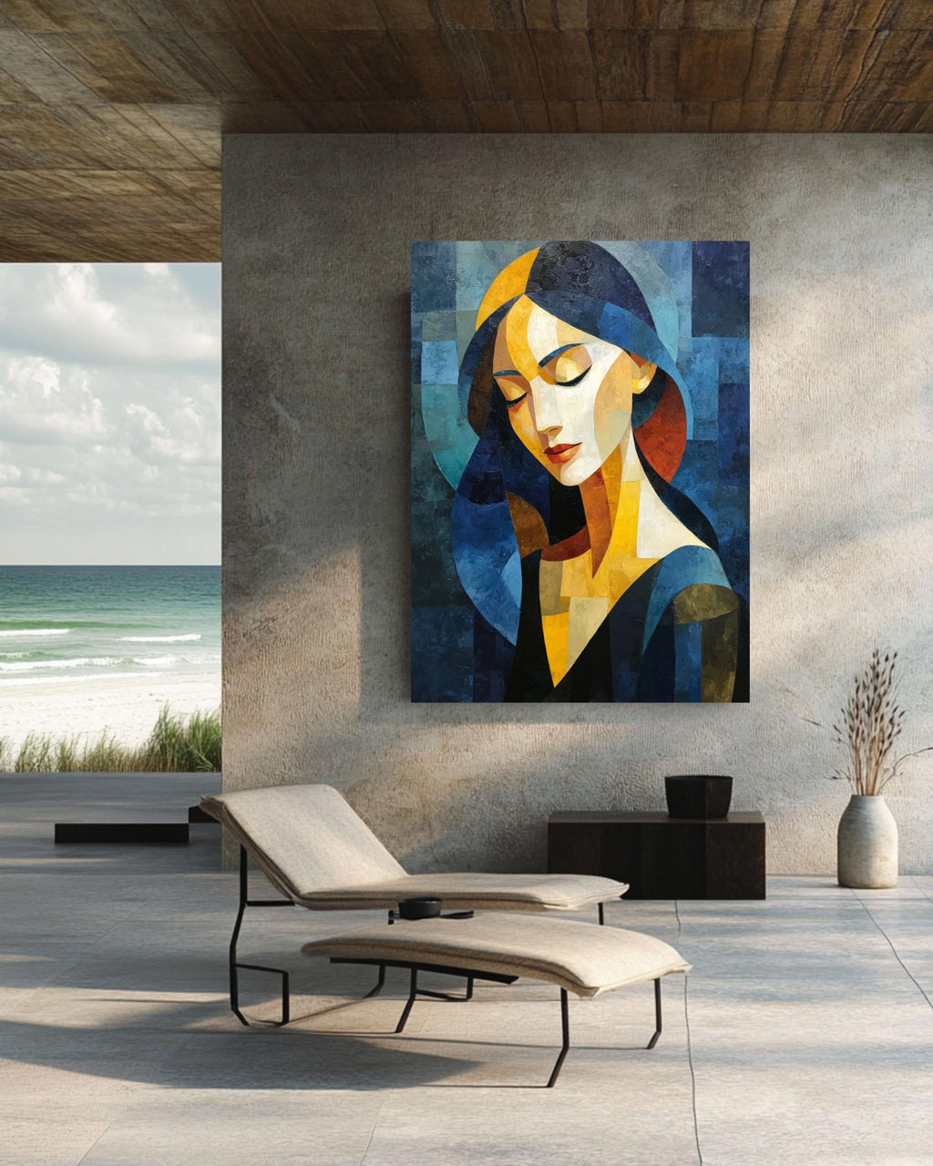 Abstract Cubism Woman Canvas Print, Geometric Figure Portrait