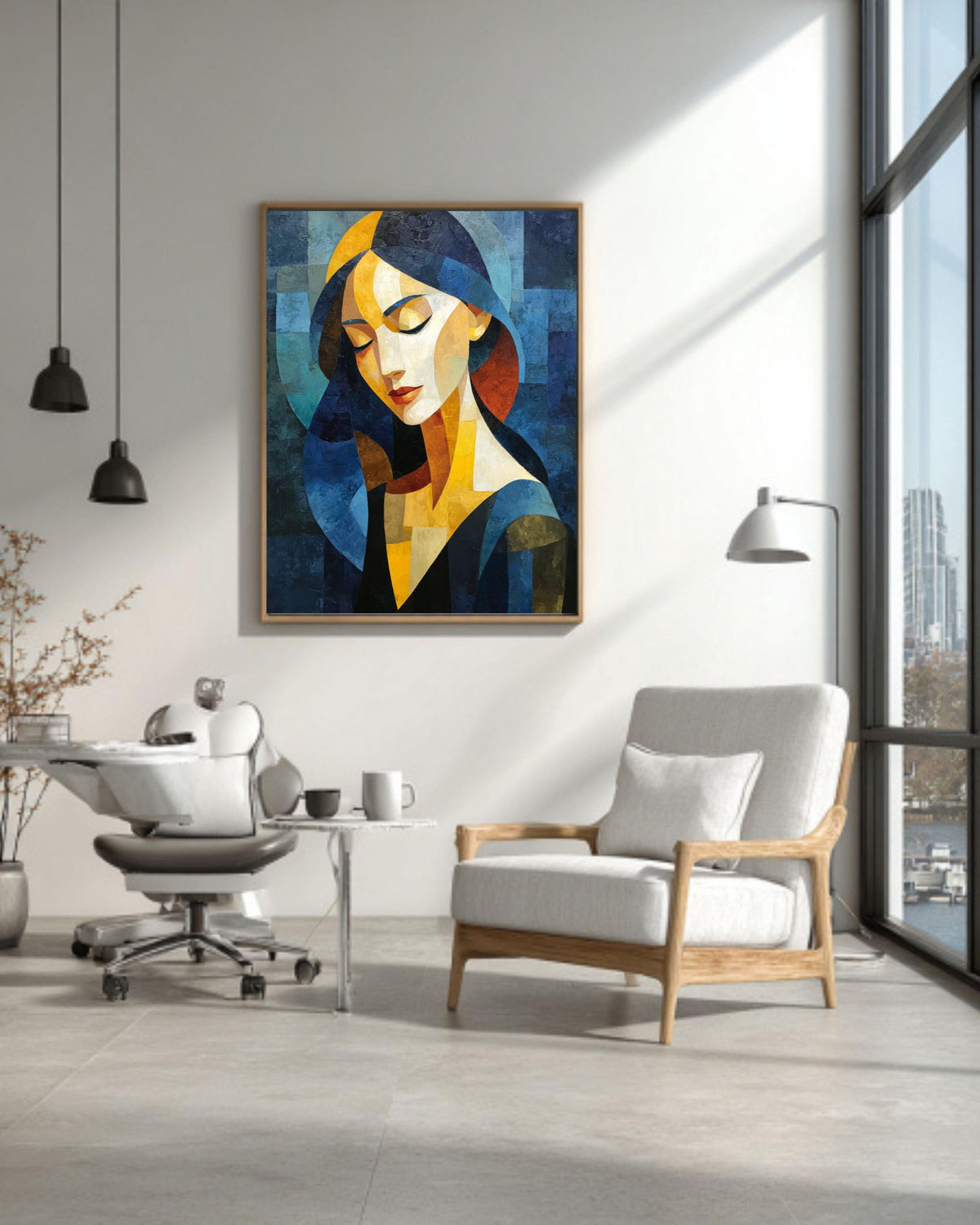 Abstract Cubism Woman Canvas Print, Geometric Figure Portrait