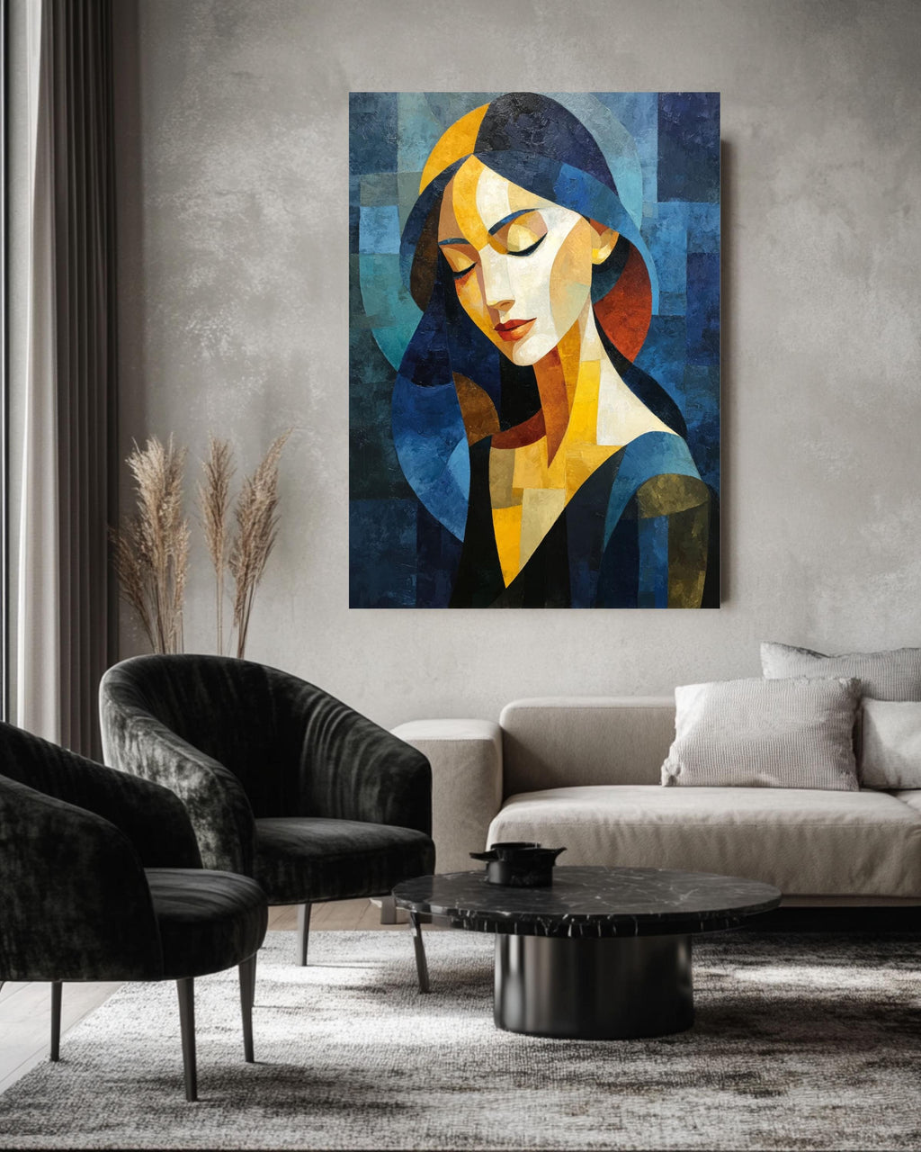 Abstract Cubism Woman Canvas Print, Geometric Figure Portrait