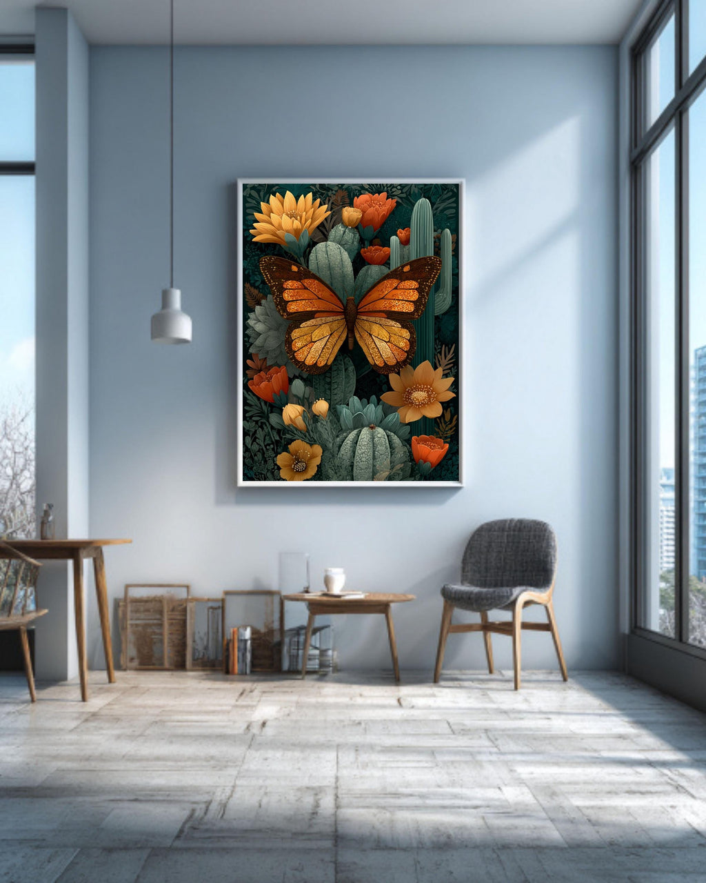 Mexican Folk Art Butterfly Canvas, Desert Botanical Print
