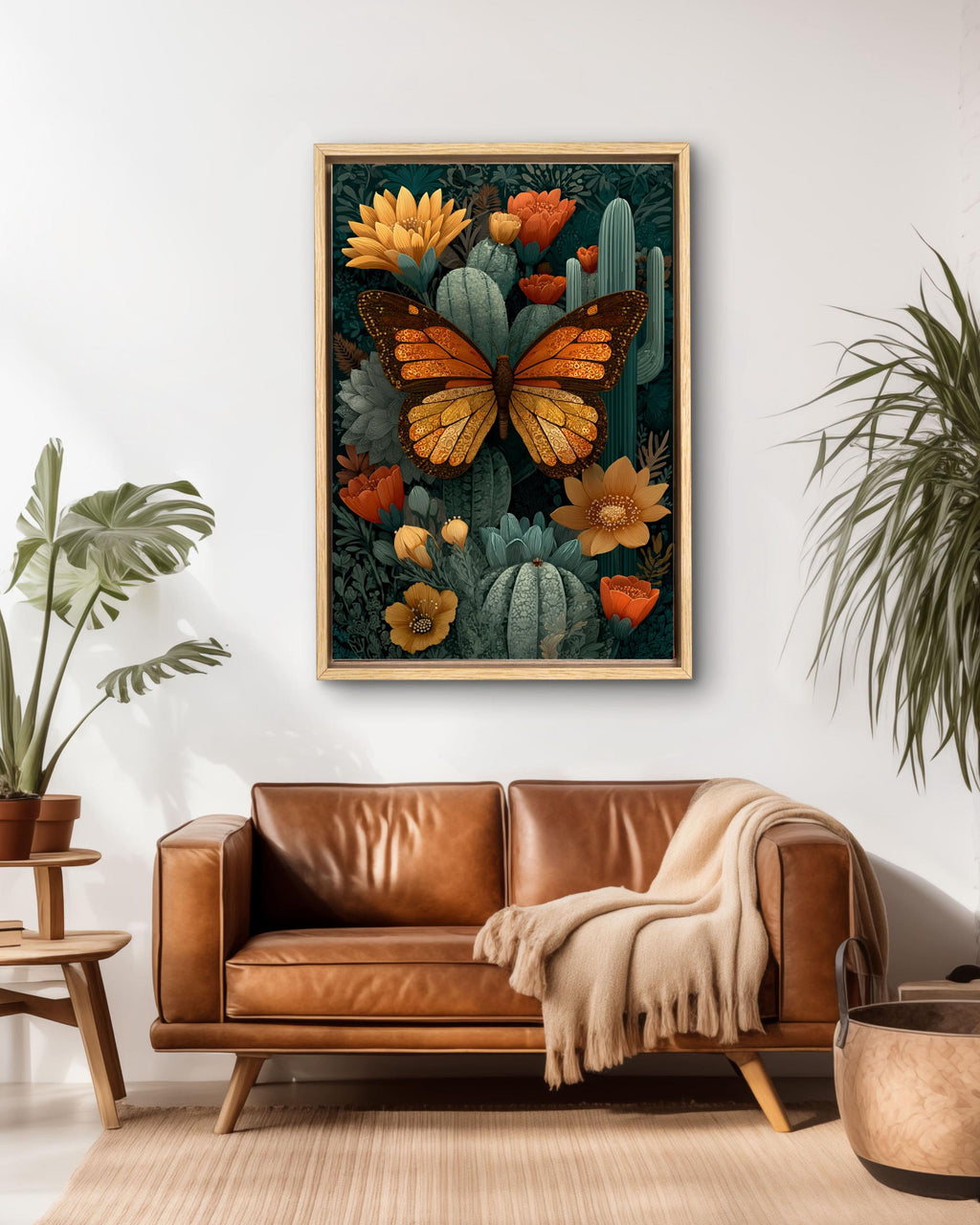 Mexican Folk Art Butterfly Canvas, Desert Botanical Print
