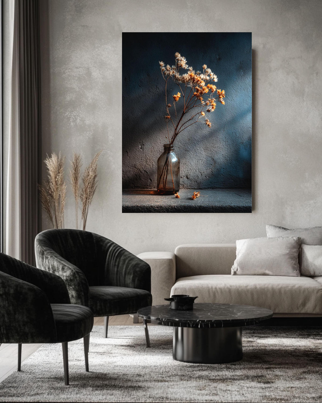 Dried Flower Still Life Canvas Print, Dark Moody Botanical Photography
