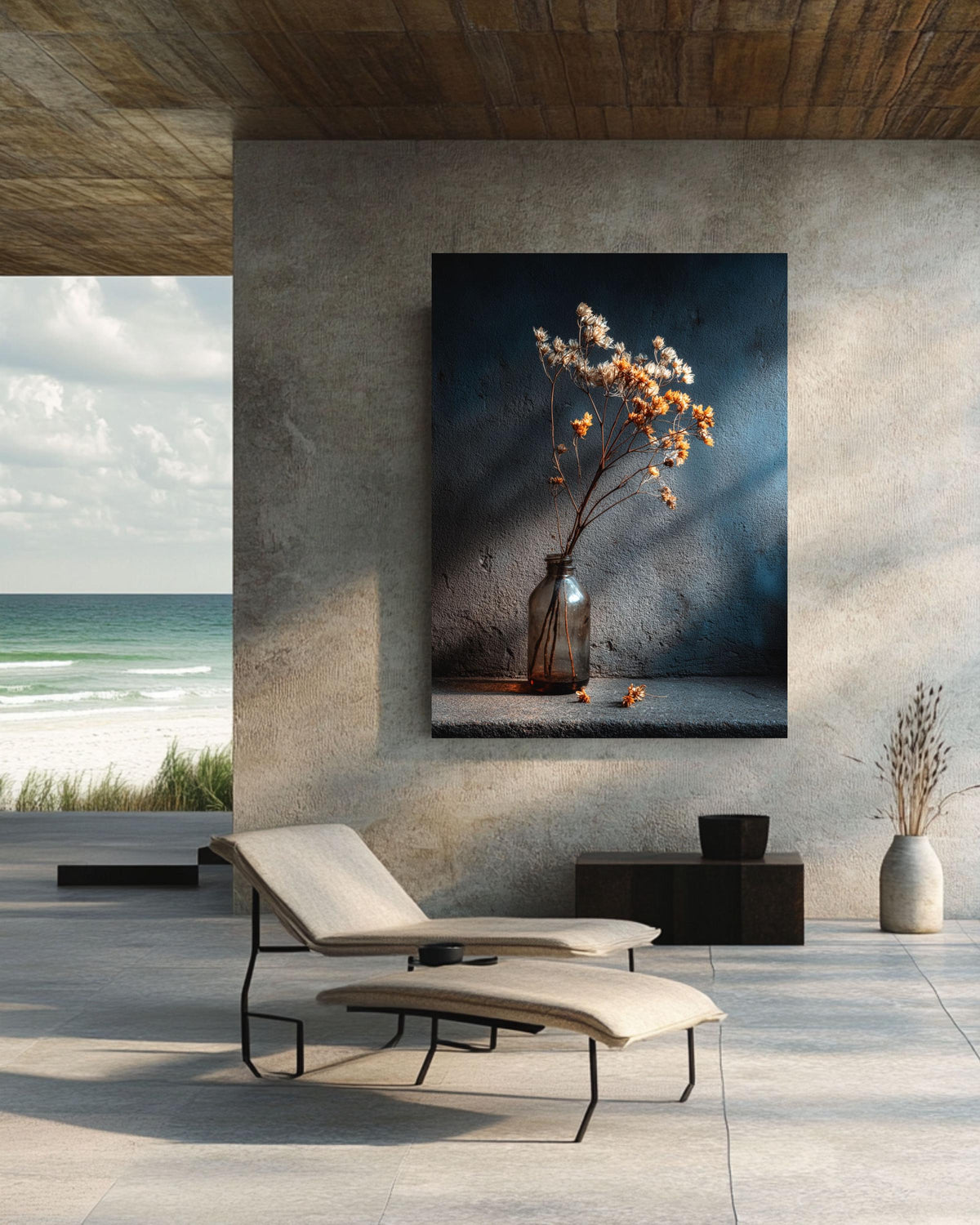 Dried Flower Still Life Canvas Print, Dark Moody Botanical Photography